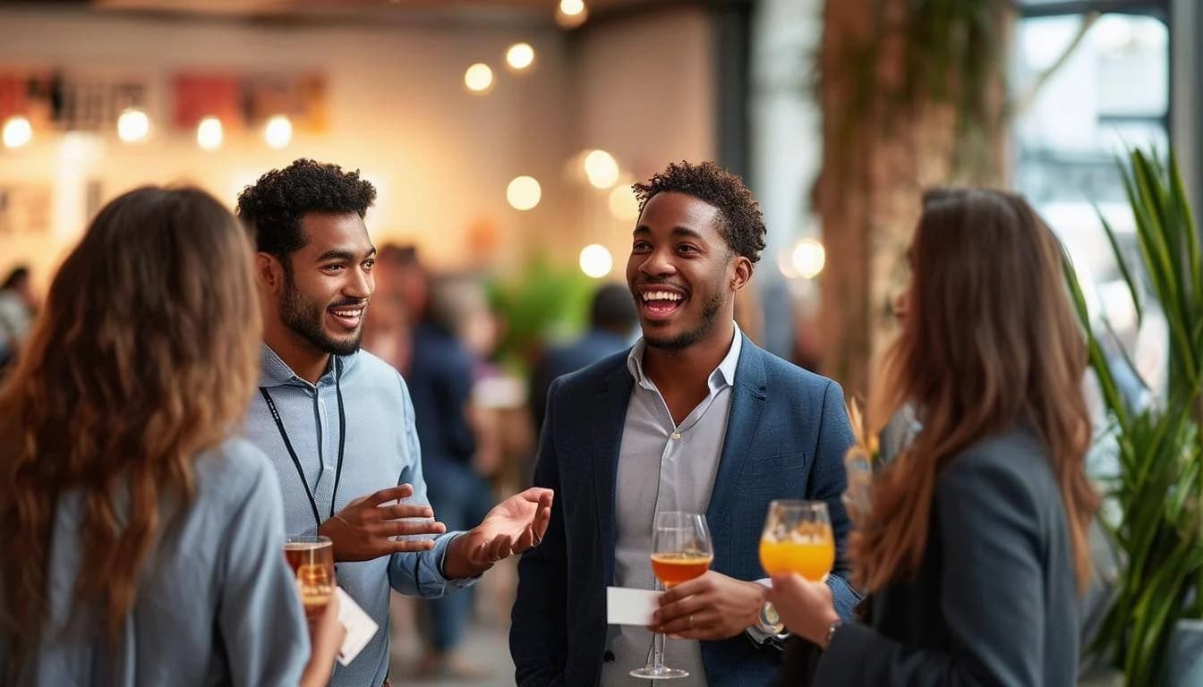Guests at an NSS happy hour in a modern, upscale space