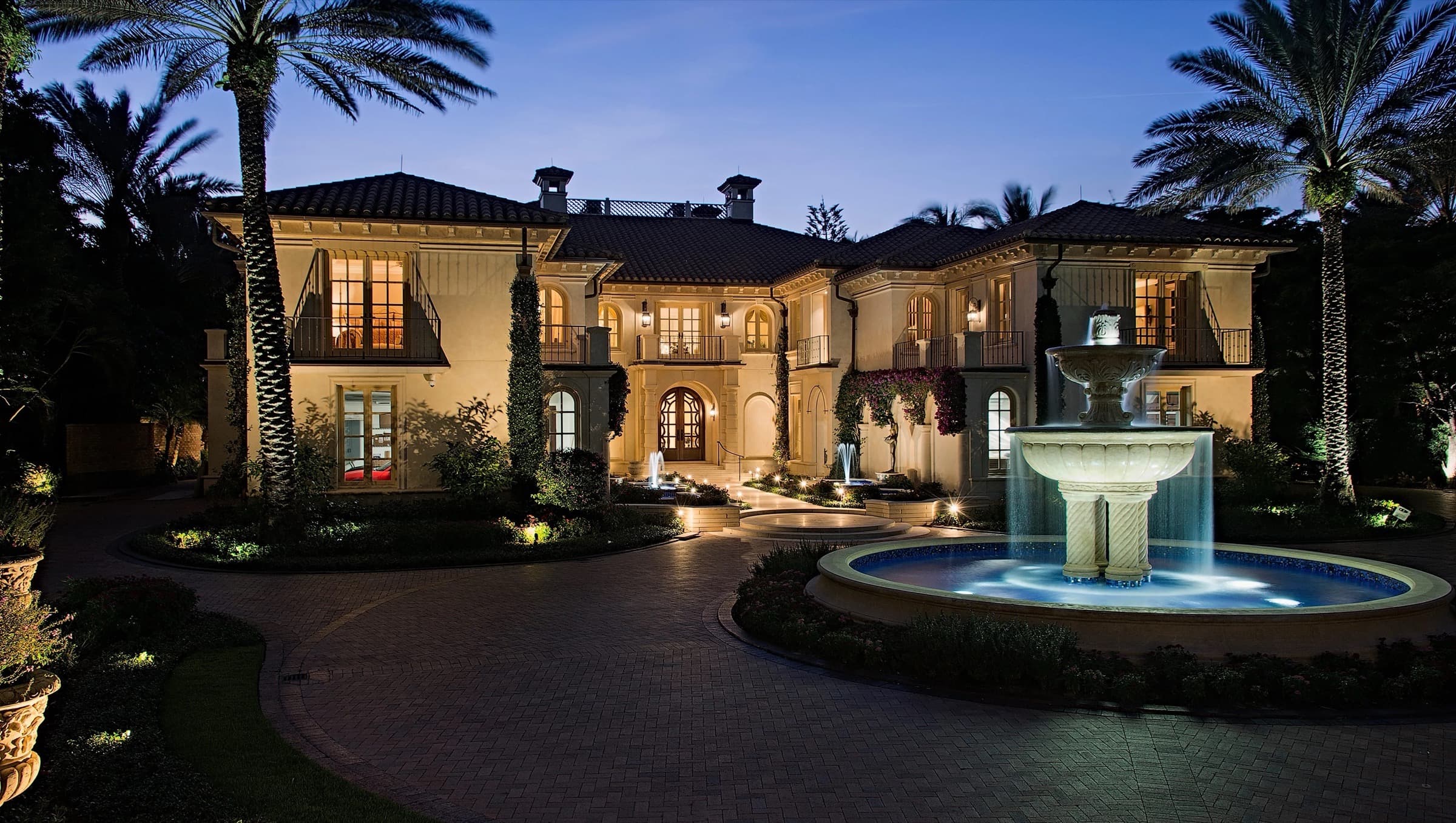 A Newport Beach estate lit for an evening event